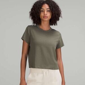 Lululemon Classic-Fit Cotton-Blend T-Shirt Army Green Size 4 Crop Fit